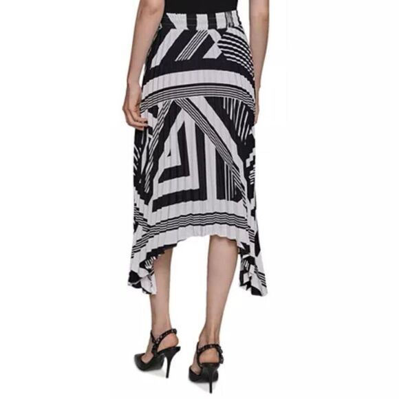 Karl Lagerfeld Paris Geometric Shark Bite Hem Pleated Skirt in Black/White Small - Picture 2 of 8